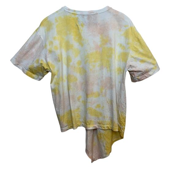 Riley Vintage Tie Dye T-Shirt Asymmetric Yellow Pink Short Sleeve Cotton Medium - Picture 6 of 6